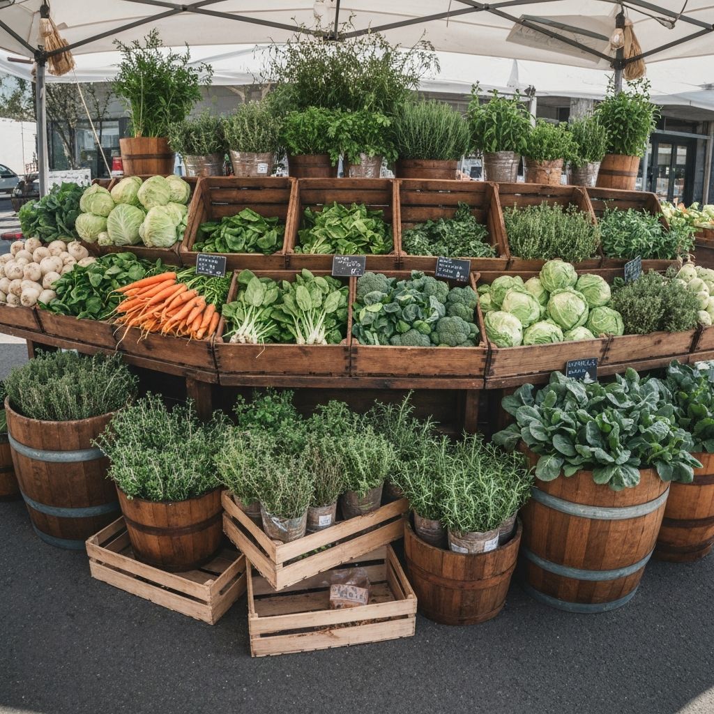 Spokojny targ z świeżymi warzywami