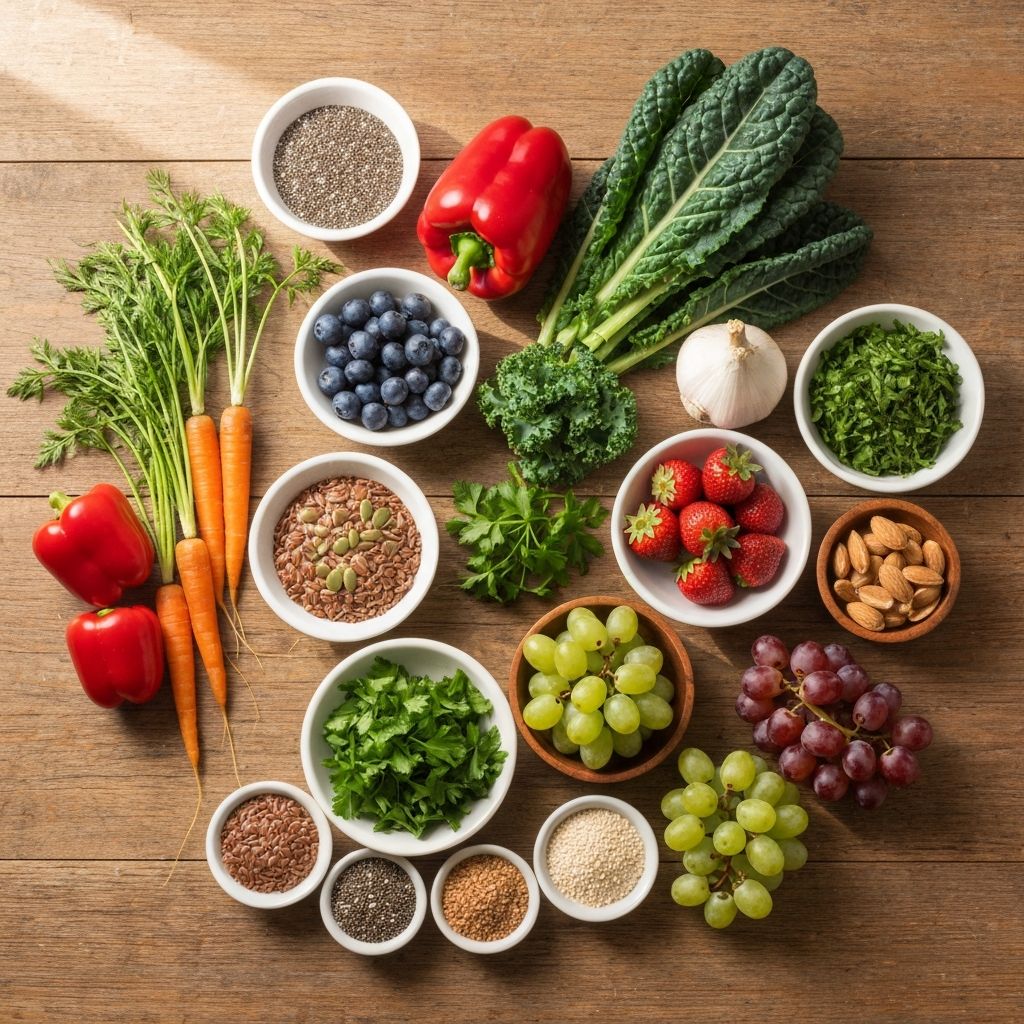 Stół z różnorodnymi naturalnymi produktami roślinnymi