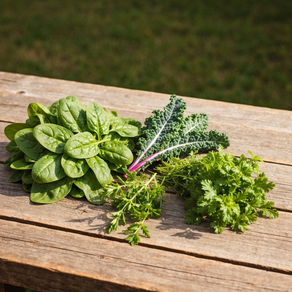 Świeże ciemnozielone warzywa liściaste i zioła